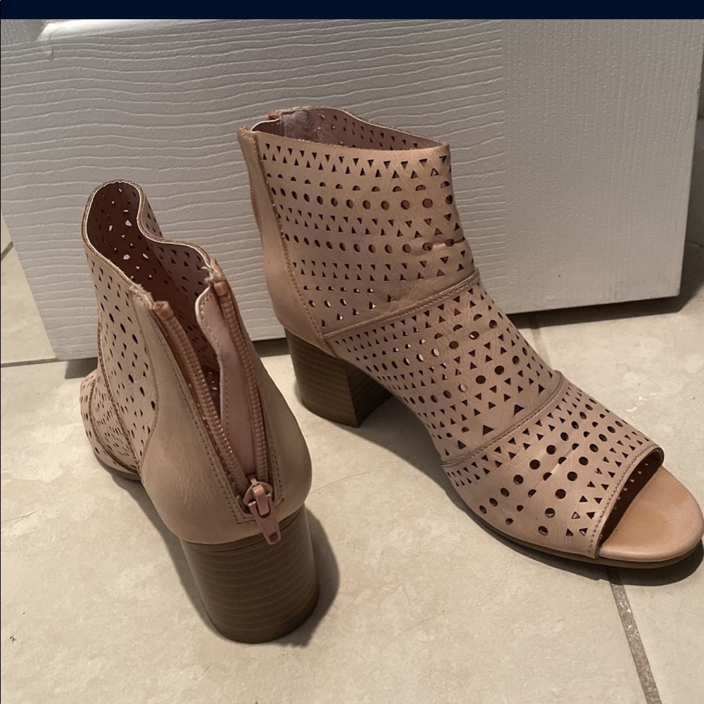 Light pink 2 inch heel open toe boots
